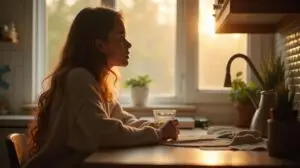 candidiasis intestinal prueba casera representada por mujer con un vaso de agua haciendo la prueba en su cocina